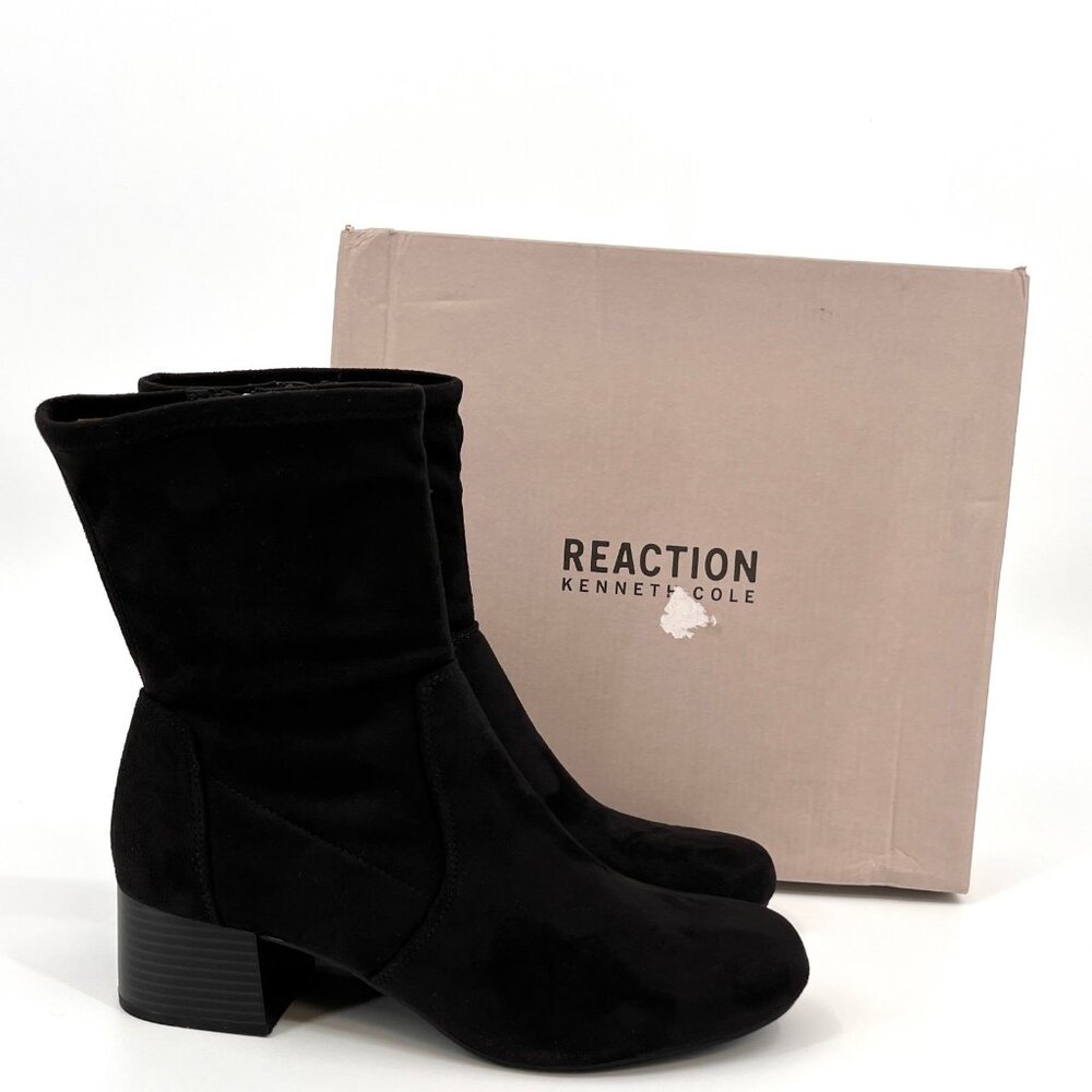 Kenneth Cole Reaction Road Stretch Boot Size 10M Black Faux Suede Side Zip